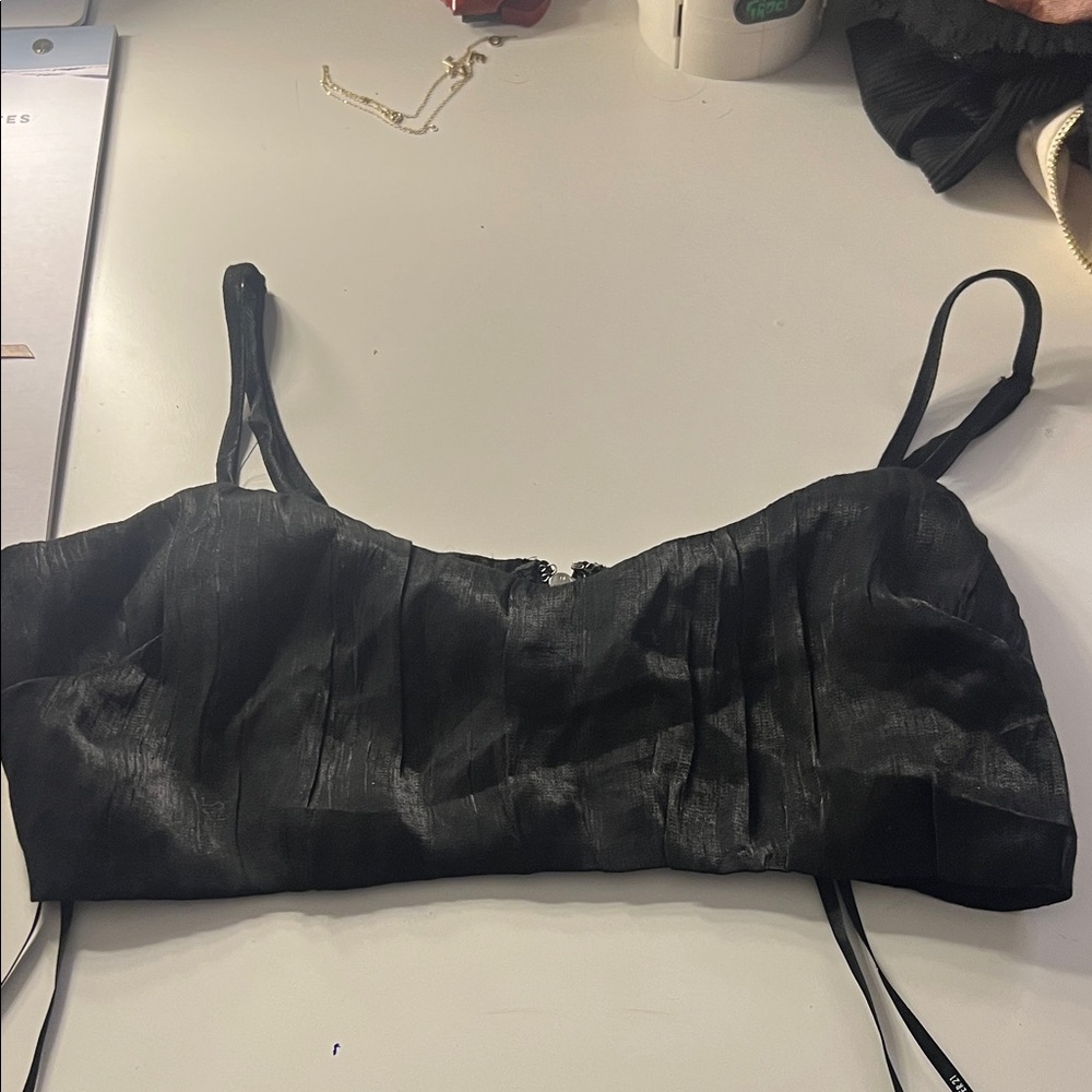 Forever 21 Elegant Black Satin Crop Top